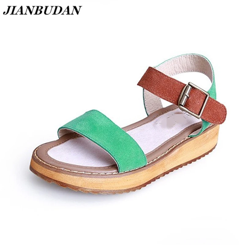 

Leather casual flat-bottomed women's sandals frosted surface anti-skid Beach shoes women fashion open toe fight color sandals