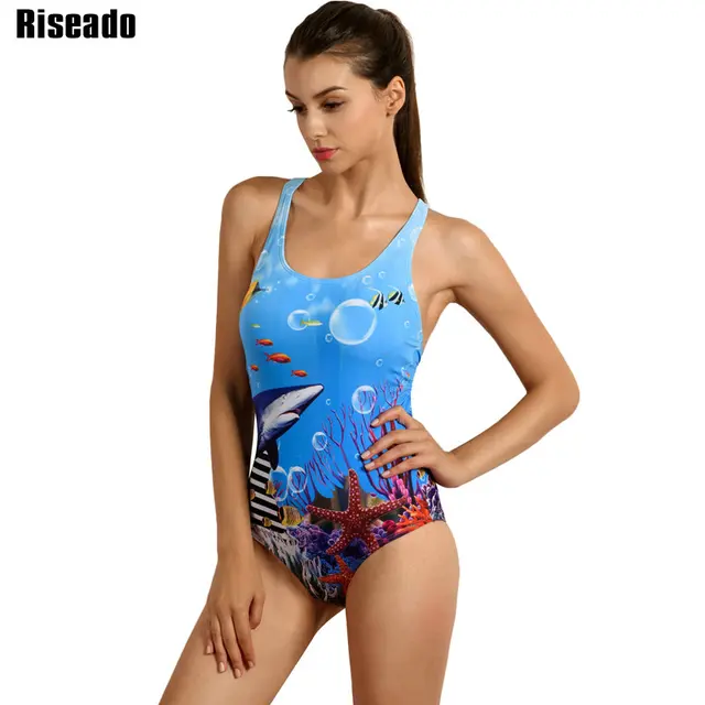 Best Offers Riseado New 2018 One Piece Swimsuit Sports Competition Swimwear Women's Swimming Suit Printed Racer Back Bathing Suits