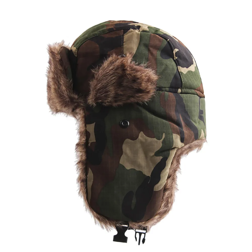 Cycling Cap Ski cap Winter Hat Russian Ski Hat Plush Earmuffs Padded Flat Cap Outdoor windproof warm artifact #2o26 (11)