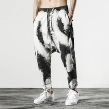 Ретро мельница белые джинсовые Дамские шаровары мужские летние тонкий эластичный пояс Средства ухода за кожей стоп свободные девять Брюки для девочек висит промежность Брюки для девочек мужской Мотобрюки