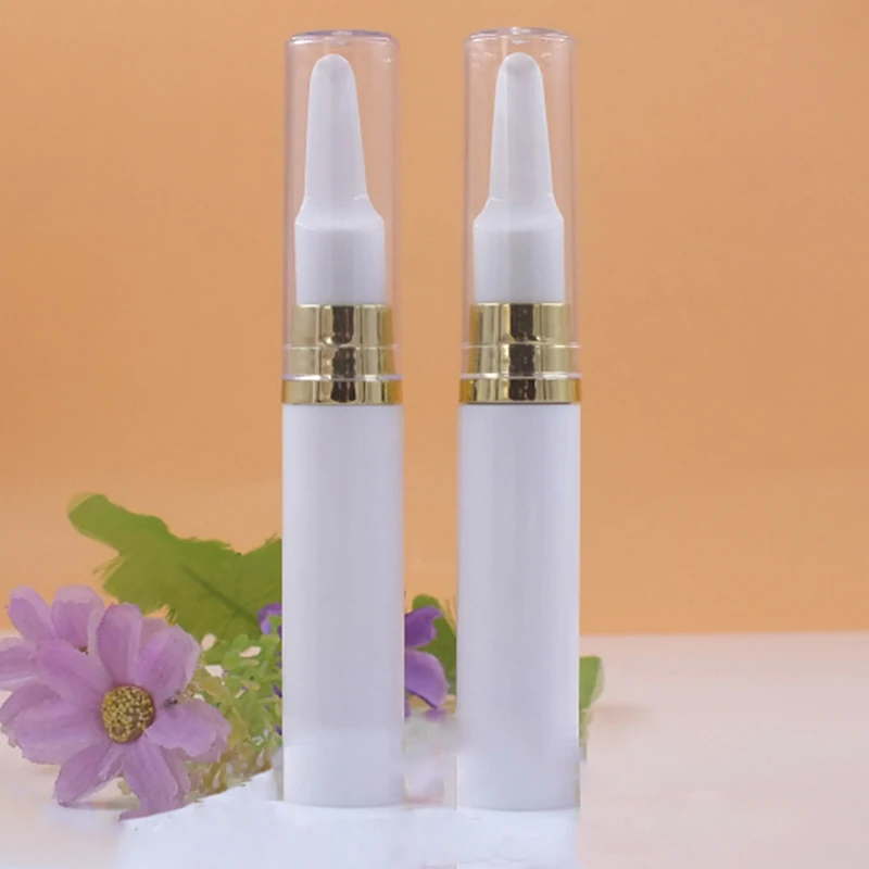 

10pcs Plastic Vacuum Bottle Airless Pump Bottles White Eye Cream Bottle Pen Small with Smear Massage Head Gold Neck 10ml