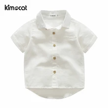 Kimocat/для маленьких мальчиков Одежда для мальчиков Повседневное Однотонная рубашка короткий рукав Летняя хлопковая рубашка для мальчика От 2 до 8 лет белый ребенок дети рубашка для мальчиков