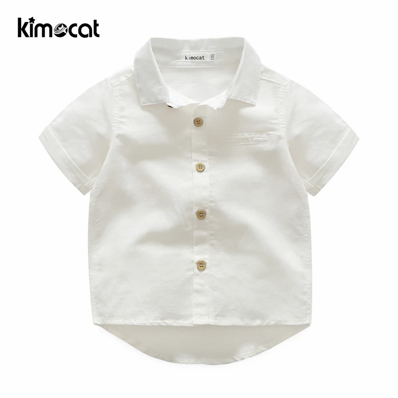 

Kimocat Baby Boy Clothes Kids Boys Casual Solid Shirt Short Sleeve Summer Cotton Shirt For Boy 2-8Y White Baby Kids Boys Blouse