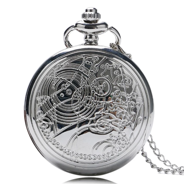 Full Hunter Silver Doctor Who Pocket Quartz Watch Antique Pendant Fob Clock with Full Hunter Silver Doctor Who Pocket Quartz Watch Antique Pendant Fob Clock with