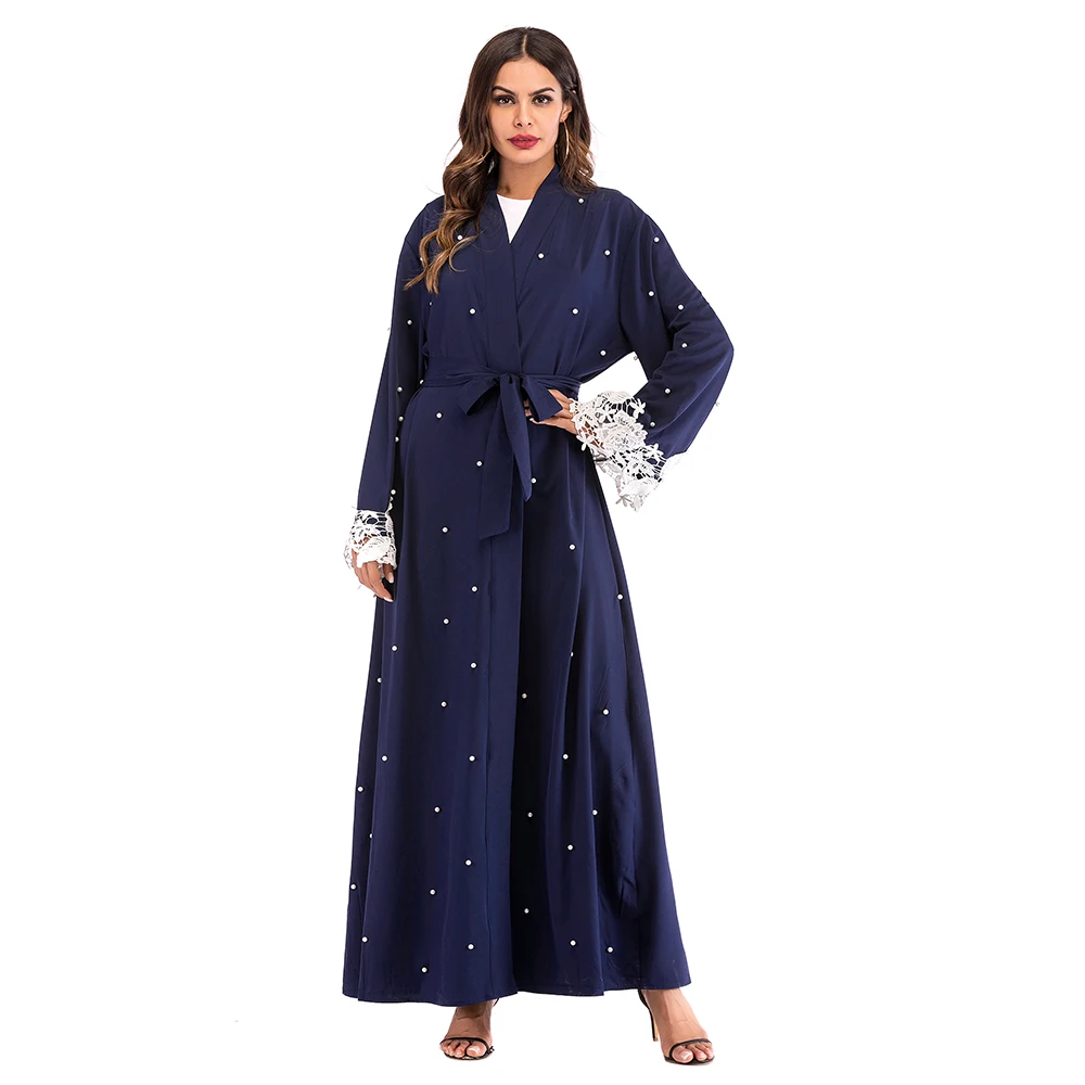 Мусульманский вышивать жемчуг абаи Макси женское платье кардиган Туника длинный халат платья Jubah кимоно Рамадан Арабский исламский