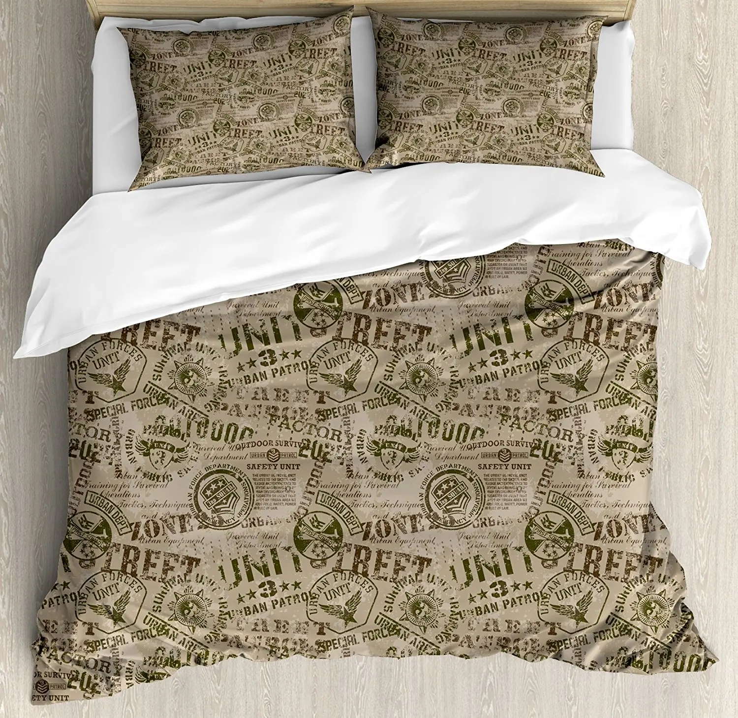 

Grunge Duvet Cover Set Nostalgic Military Pins from Different Countries Uniform Army Style Graphic Decorative 4pcs Bedding Set