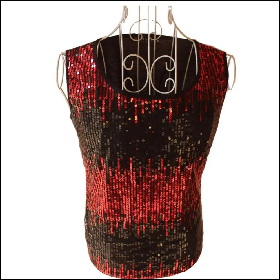 

S-5xl Men's Sequins Patchwork Slim Fashion Vest Punk Paillette Dj Male Ds Vest Singer Stage Show Costumes Nightclub Bar Clothing