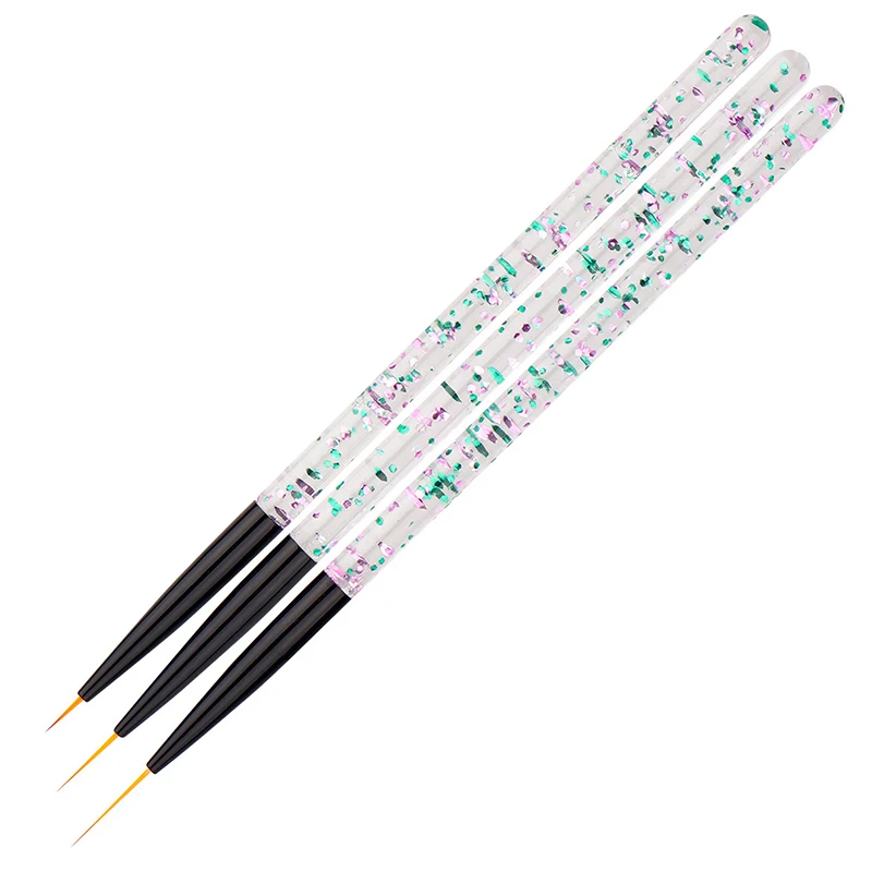 

3 Pcs/Set Nail UV Gel Brush Liner Drawing Pen Mixed Type Painting Pen Clear Sequins Handle Soft Hair DIY Nail Art Tools