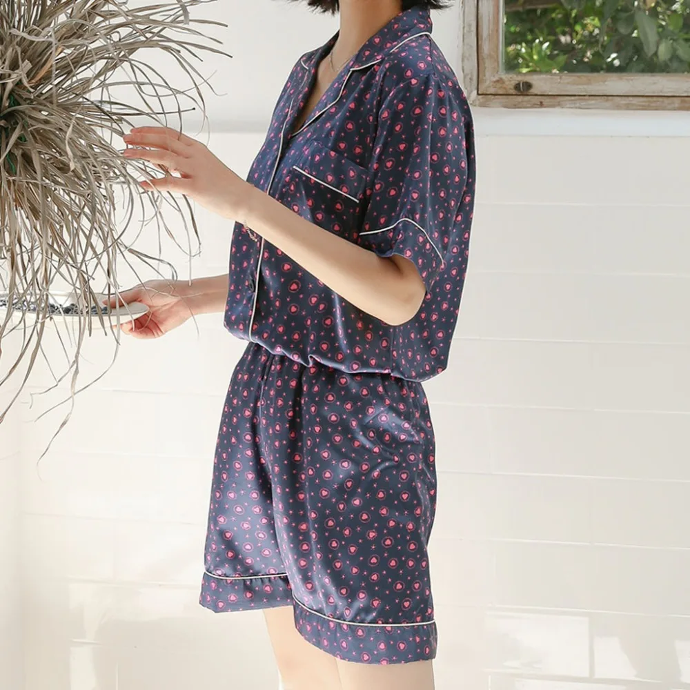 Женская одежда для сна модные мягкие шелковые повседневные пижамные комплекты 2 шт. рубашки и шорты Пижама для женщин домашняя одежда женские пижамы BB3