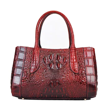 

Top Quality Oil Wax Cowhide Cross Body Tote Handbag Crocodile Pattern Women Shoulder Messenger Top Handle Genuine Leather Bag