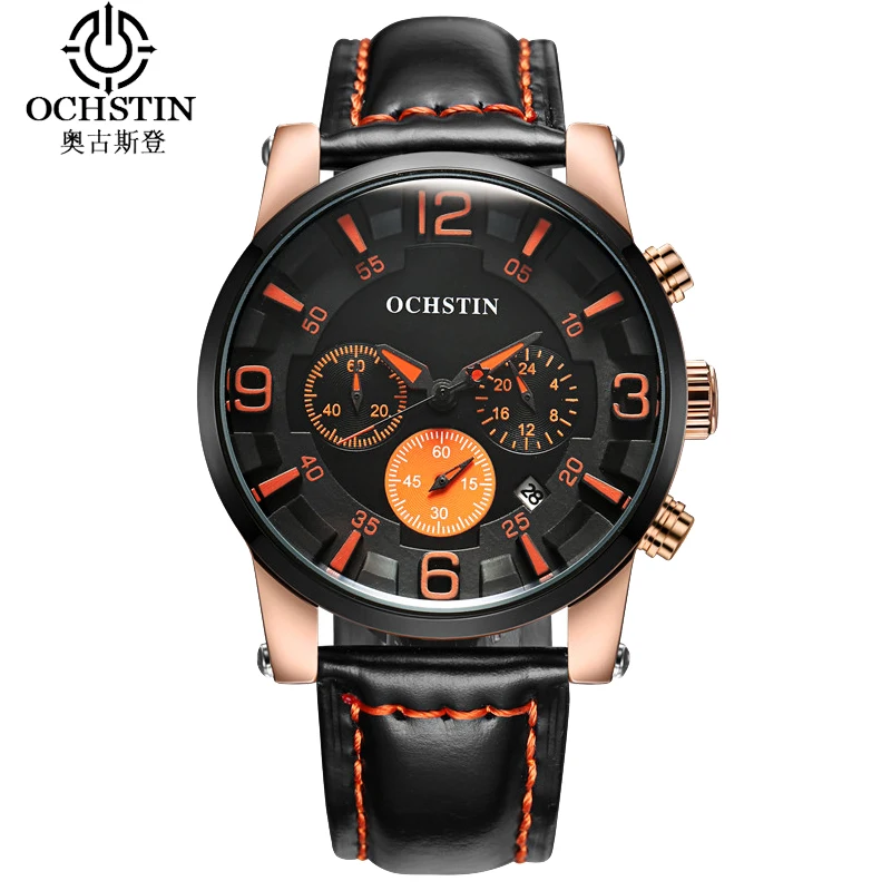 

OCHSTIN Men's Sport Watch Men Leather Chronograph Quartz Wristwatches Analog Male Clock Men Hour Military Dress Watch for Man