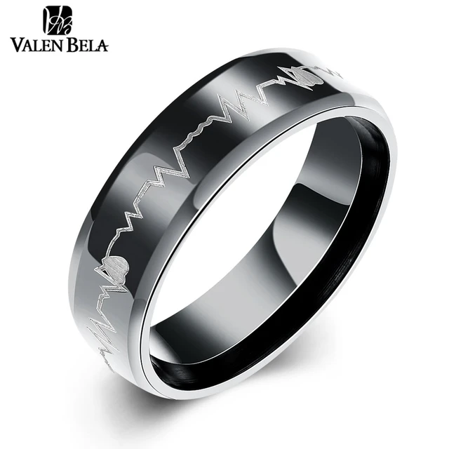 Valen Bela Love Heart Rate Black Mens Wedding Band Ring Valen Bela Love Heart Rate Black Mens Wedding Band Ring Anium Steel Men Jewelry Jz5730