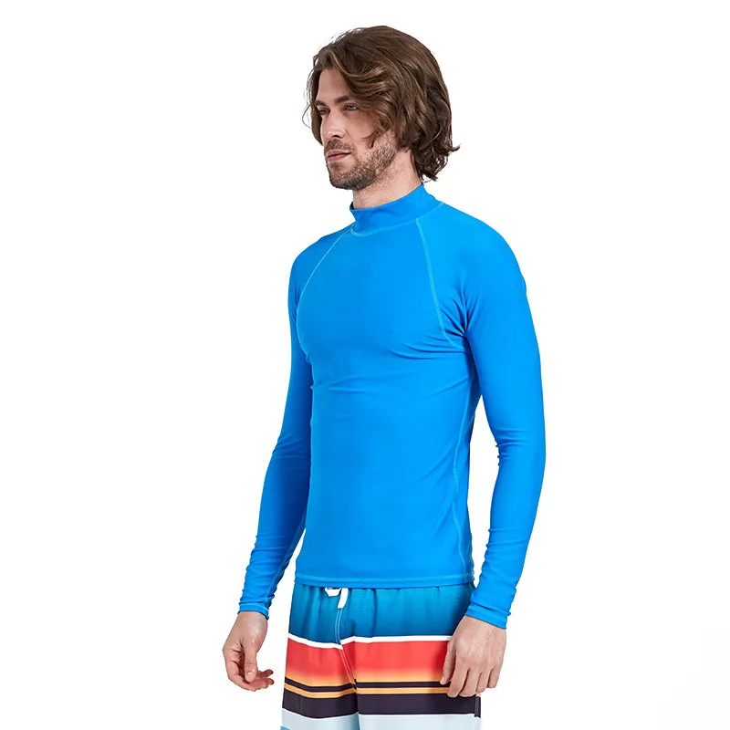 Мужская УФ Защита от солнца с длинным рукавом футболки скины тройник компрессионный базовый слой гидрокостюм одежда для плавания серфинг кофта для снорклинга синий