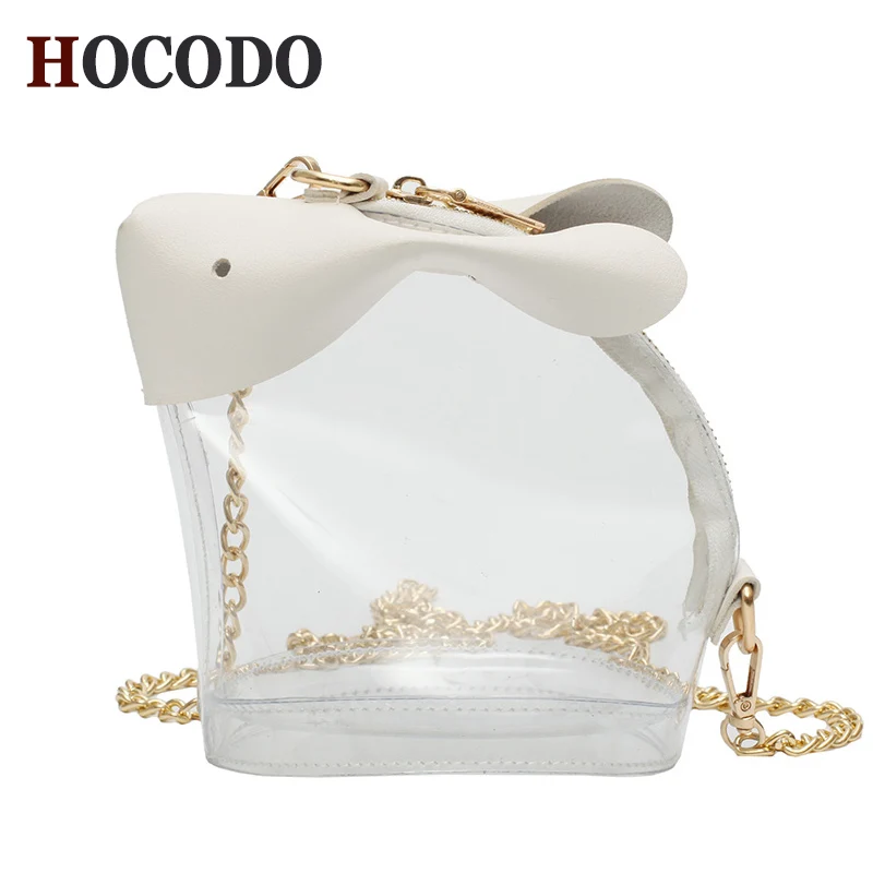 

HOCODO Women Girl Transparent PVC Crossbody Bag Cute Rabbit Waterproof Zipper Candy Color Mini Messenger Bag Chain Clutch SAC