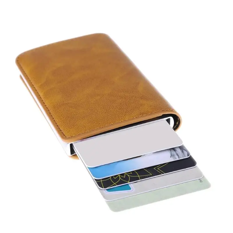 

Metal Men Card Holder Aluminium Alloy RFID Credit Card PU Leather Wallet Antitheft Men Wallets Automatic Pop Up Cards Case Z70