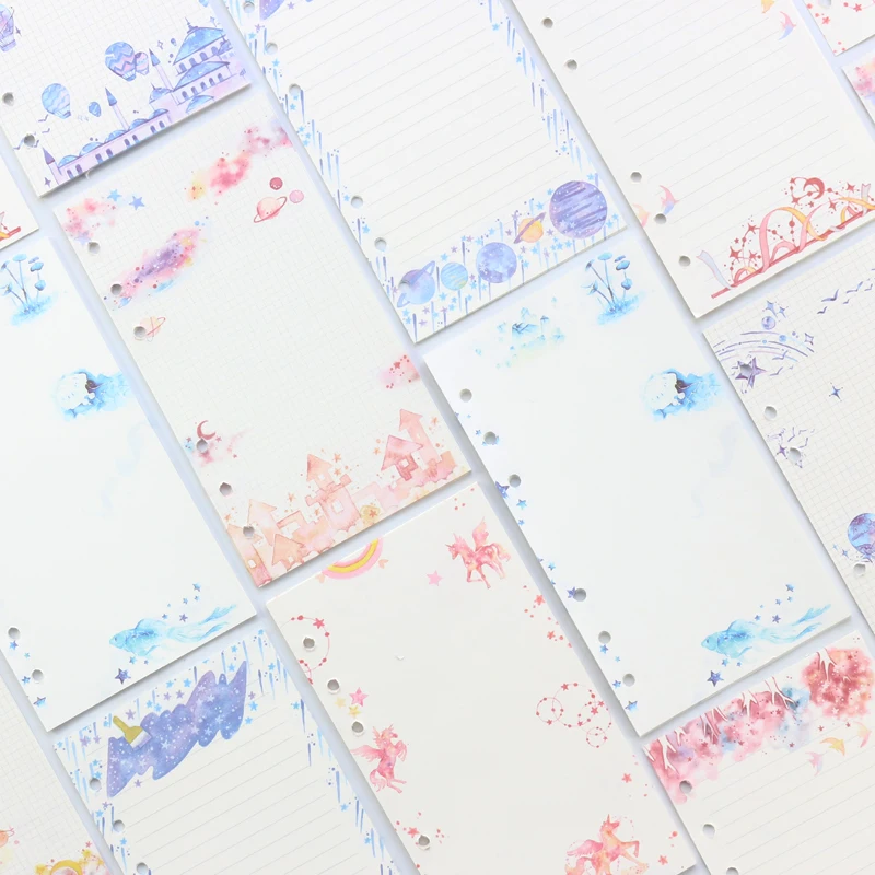 

Domikee cute school student cartoon color 6 hole filler paper sheets for binder spiral notebooks stationery A6: graph line blank