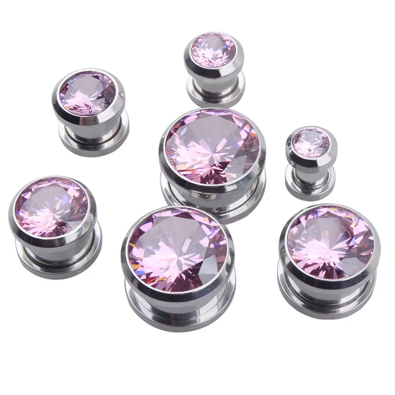 Серьги вкладыши с инкрустацией из фианита новинка 2017|ear piercing|piercings gaugeplug screw |