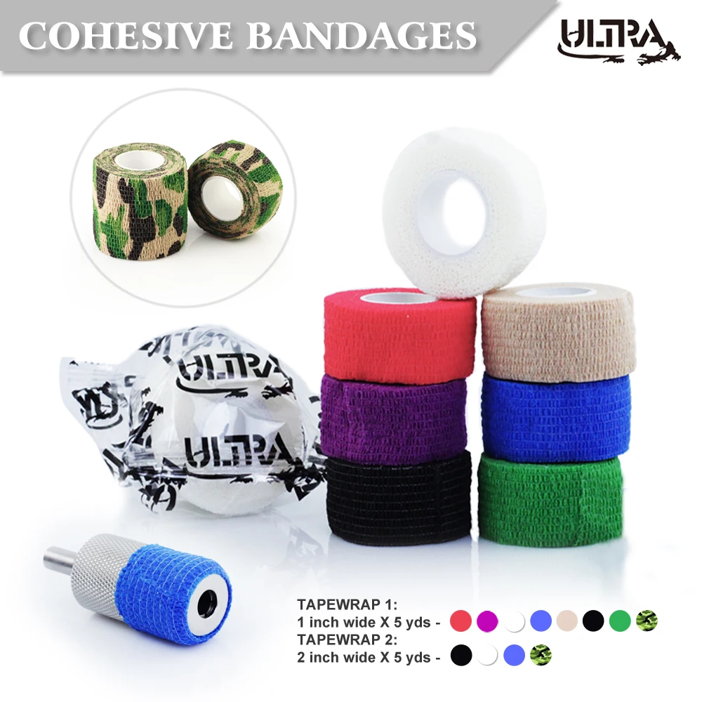 

Colored elastic cohesive bandages for tattoo grips