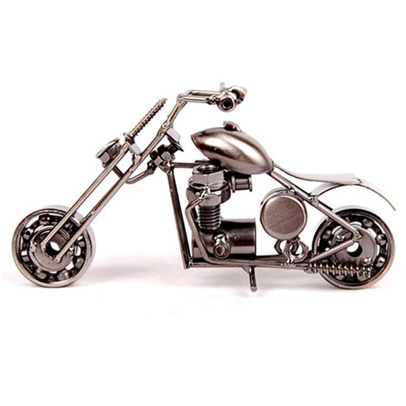 

Decor Home Decoration Accessories 14cm Motorcycle Model Retro Motor Vintage Figurine Metal Decoration Iron Motorbike Prop