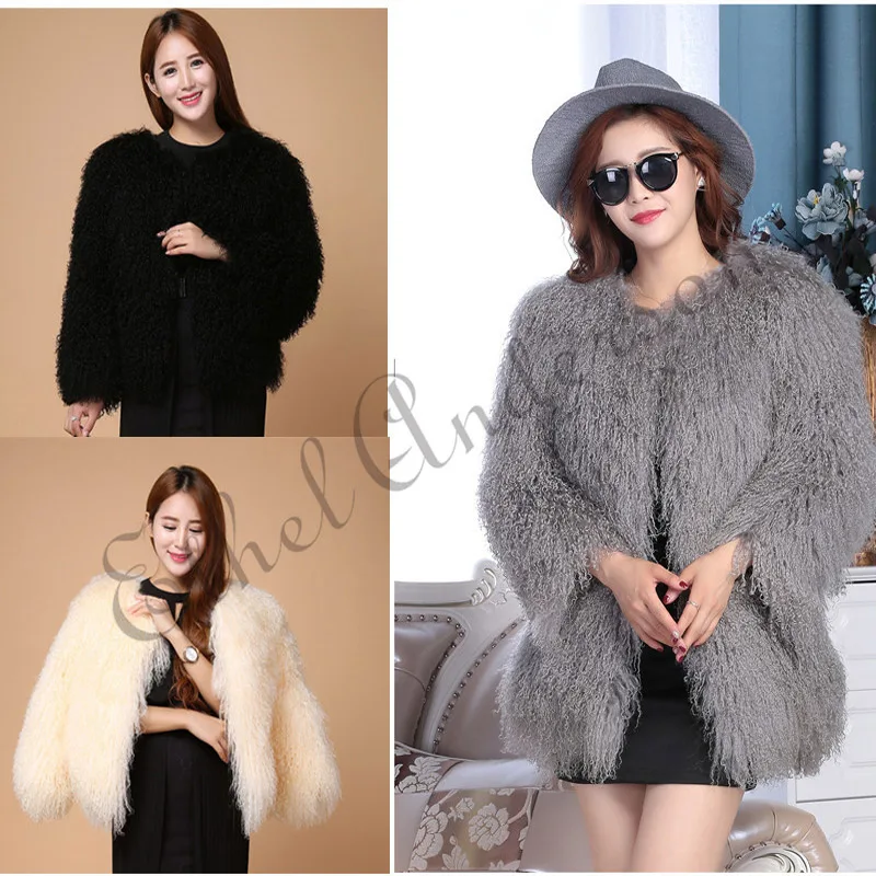 

ETHEL ANDERSON womens lamb fur coat tan sheep fur coats short Sheep skin jacket 50cm Mongolia Sheep Fur real fur coat