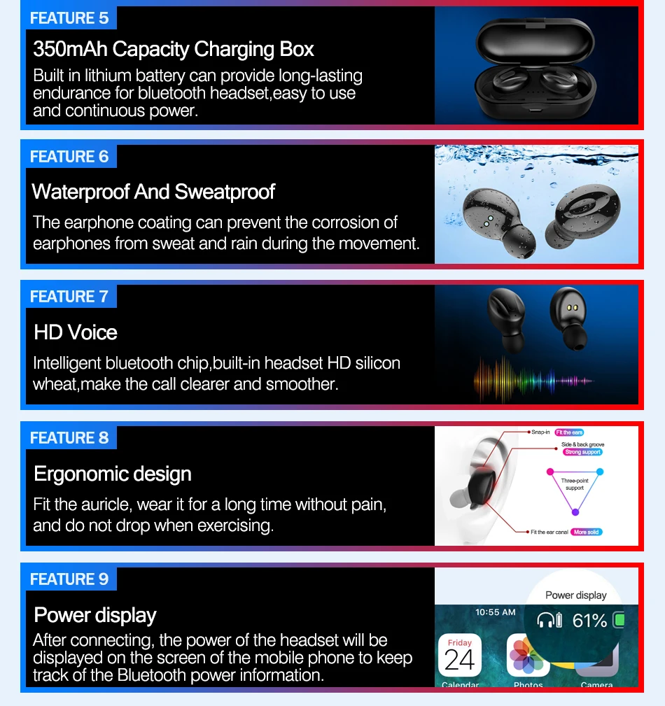 TWS Bluetooth V5.0 IPX5 стерео беспроводные мини наушники 3D Беспроводные наушники с двойным микрофоном для телефона Xiaomi samsung