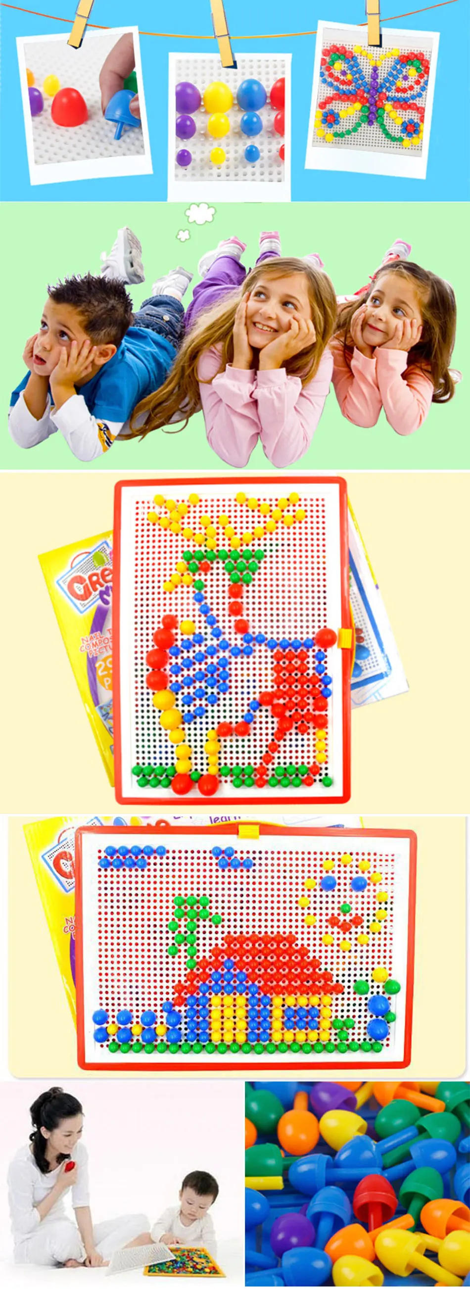        Peg Board Colorful Geoboard Mushroom Nail Puzzle Toy Kids Educational Toy Occupational Therapy Fine Motor Skills Activity