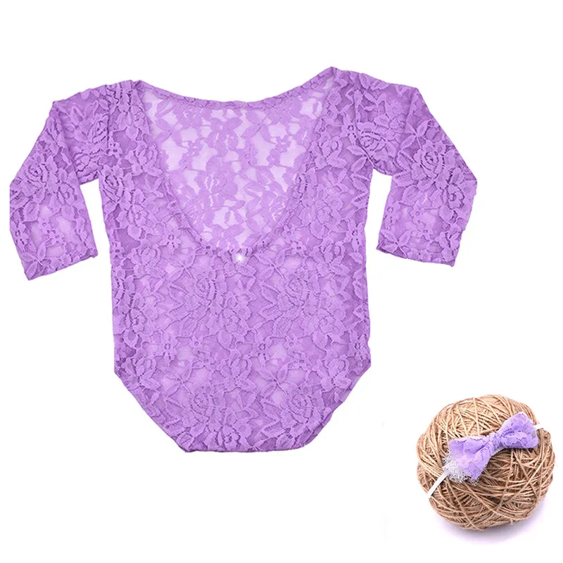Baby Girls Lace Romper Newborn Photography Props Infant Photo Costume Deep V Back Lace Jumpsuit Headband Set Photo Shooting Prop vintage Baby Bodysuits
