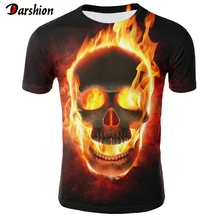 Новинка, футболка с черепом для мужчин и женщин, 3D принт с огненным черепом, футболка с коротким рукавом в стиле хип-хоп, летние топы, крутая футболка, рубашка на Хэллоуин