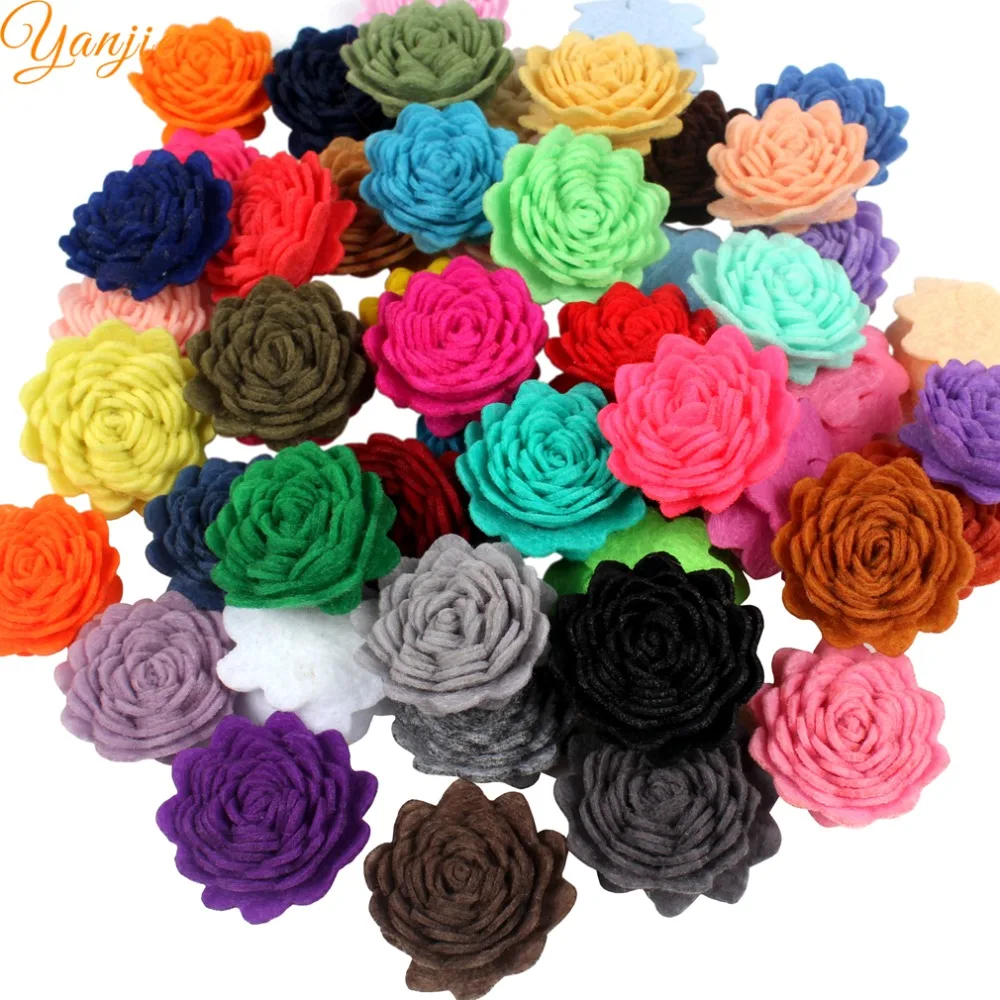 

30pcs/lot 1" Mini Wool Felt Flowers For Girls 2019 Birthday Party Gift Kids DIY Solid Flet Flowers Hair Bow Hair Accessories