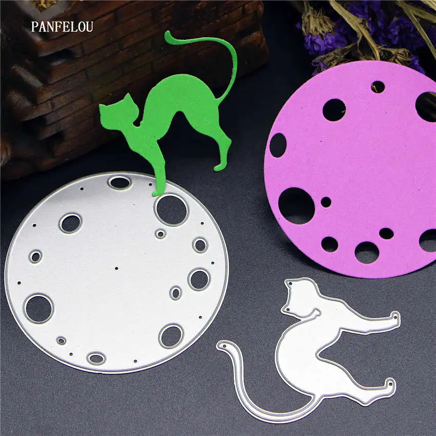 

PANFELOU Metal craft The cat the moon paper die cutting dies for Scrapbooking/DIY Christmas wedding Halloween cards