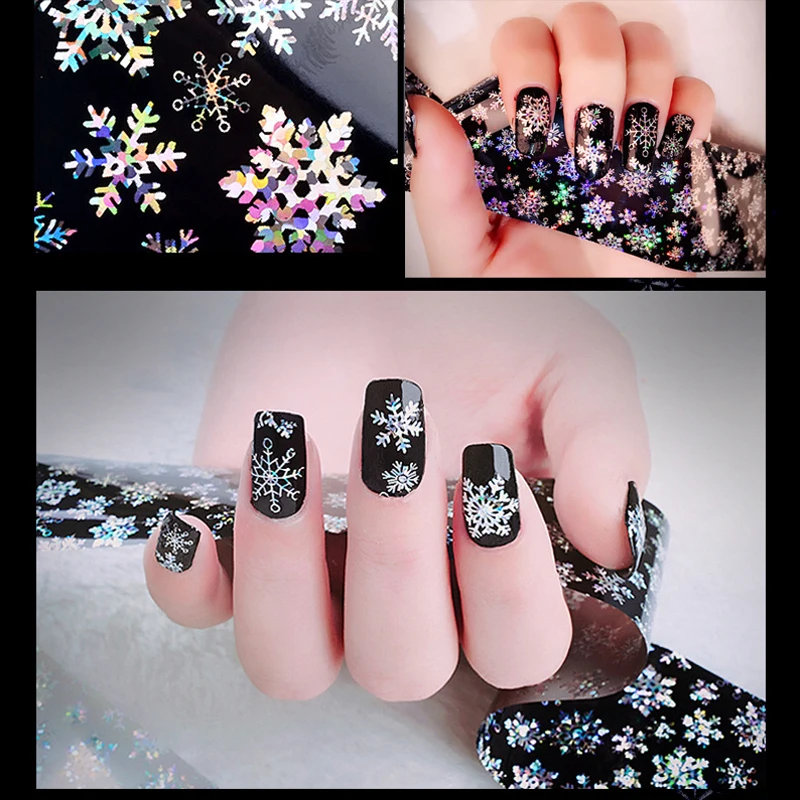 

1pcs 120*4cm Christmas Snowflake Holographic Nail Art Foils Transfer Stickers Paper For Polish DIY Nails Sticker Art Decorations