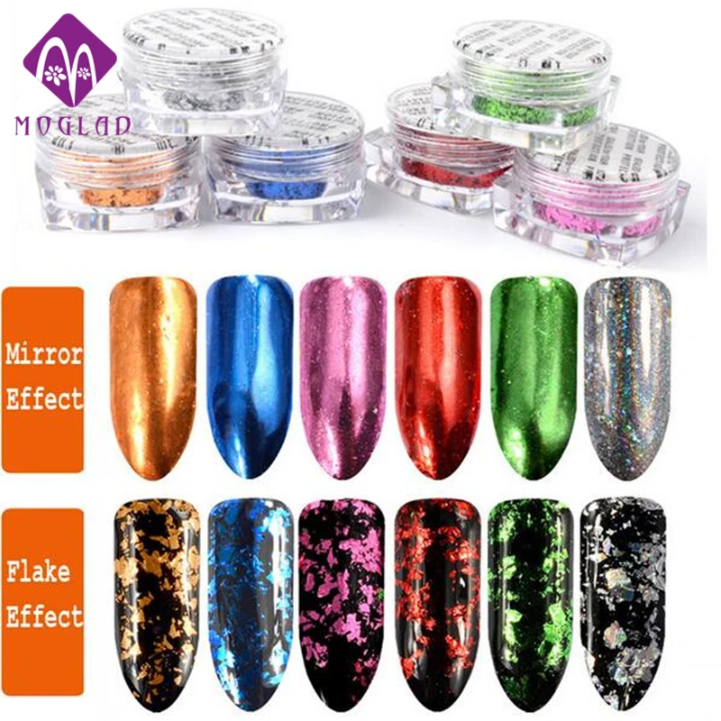 6 цветов/набор блеск для ногтей алюминиевые хлопья зеркальный эффект порошки