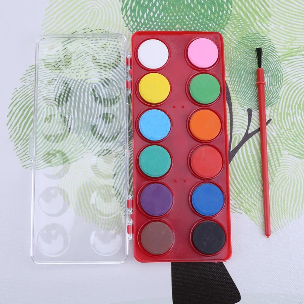 

12 Colors Watercolor Solid Paints Paintbrush Set Pigments Painting Brush Suitable Children Kid DIY Art Painting Drawing Tools Ki