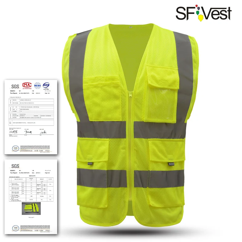 SFVEST HI VIS VIZ представительский жилет высокая видимость Рабочий жилет светоотражающий защитный Топ оранжевый желтый синий