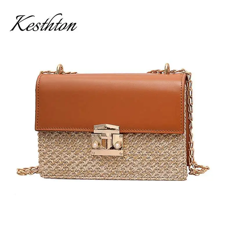 

Flip Small Square bag 2019 Summer Fashion New High Quality Straw Women's Designer Handbag Lock Chain Shoulder Messenger bags