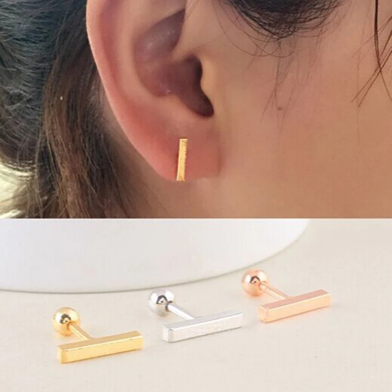 

2pcs/lot Silver Gold A Rectangle Ear Cartilage Tragus For Women Helix Cartilage Tragus Piercing Earlobe Earrings Jewelry