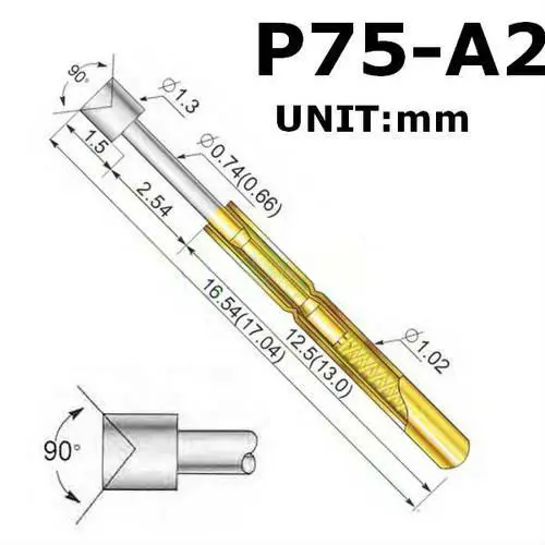 100 шт./лот P75 A2 диаметр 1 02 мм г пружинный тестовый зонд Pogo Pin|pin pin|dia diapin pogo |