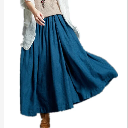 

2019 Spring and Summer women's casual cotton skirts, plus size long linen skirts,andy color loose pleated skirts