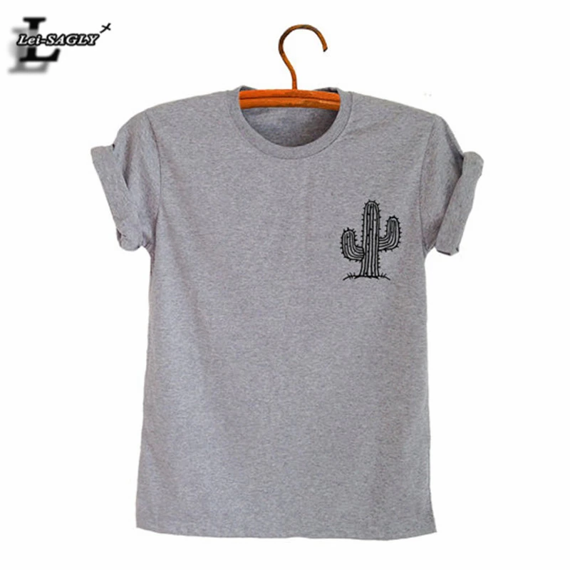 

Plus Size Cactus Printed T-Shirt Harajuku Kawaii Charming Casual Simple Slim Comfortable Gray T-Shirts Vintage O-Neck Tops H1117