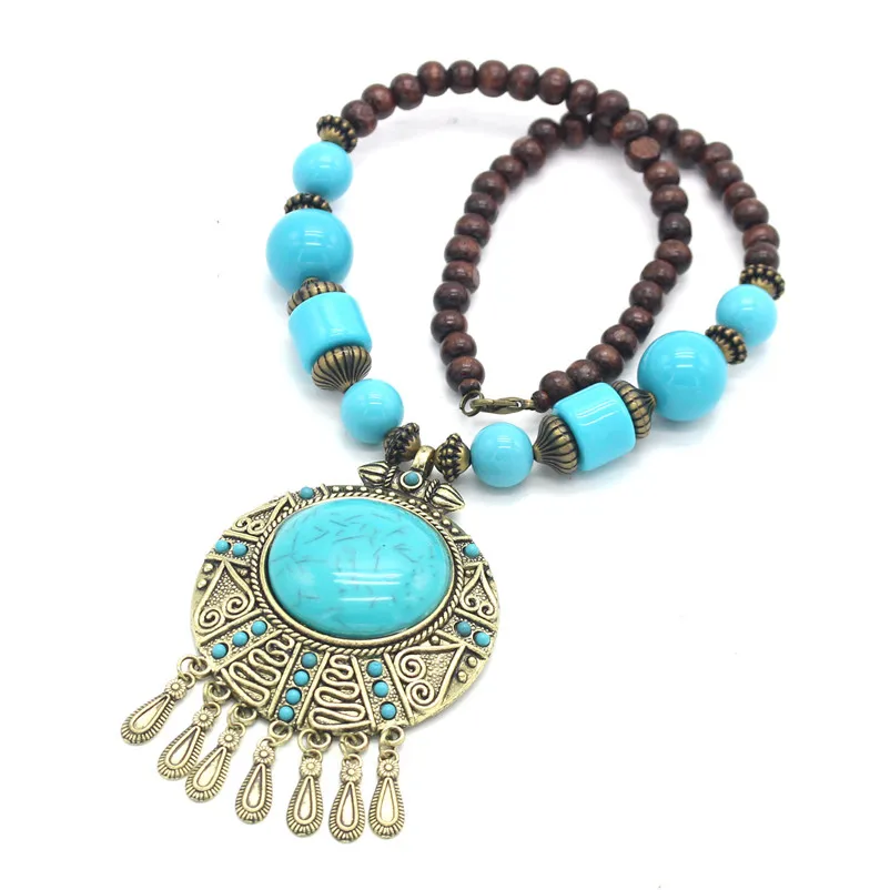 ADOLPH, этнический деревянный камень, круглые подвески, колье, бохо ожерелье, женское богемное большое массивное Макси ожерелье, аксессуары, бижутерия - Окраска металла: Blue