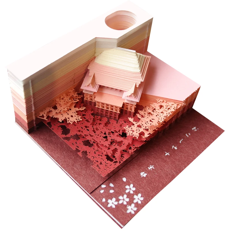 

3d post Temple 3d building model vibrating network red creative paper carving notes paper advanced memo paper Christmas gifts