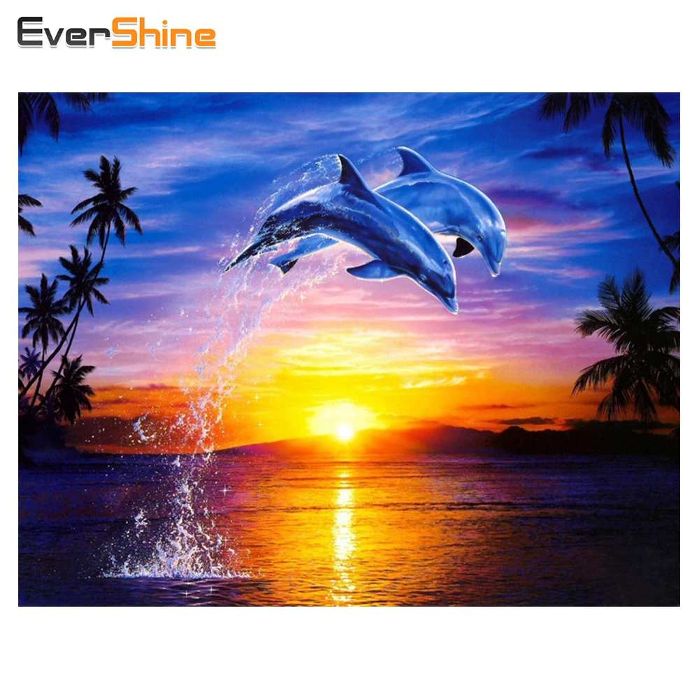 EverShine DIY Алмазная вышивка прыгающие дельфины картина крестиком рукоделие