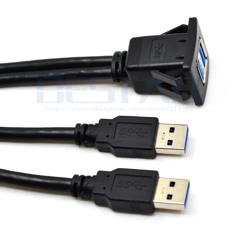 1 м квадратный 2 порта двойной USB 3,0 A папа-мама AUX скрытый удлинитель для автомобиля грузовика лодки мотоцикла приборной панели