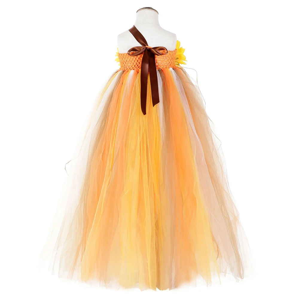 Halloween Scarecrow Costume for Girls Sunflower Dress Ankle Length Pumpkin Thanksgiving Carnival Tutu Dress Ball Gowns Children (3)