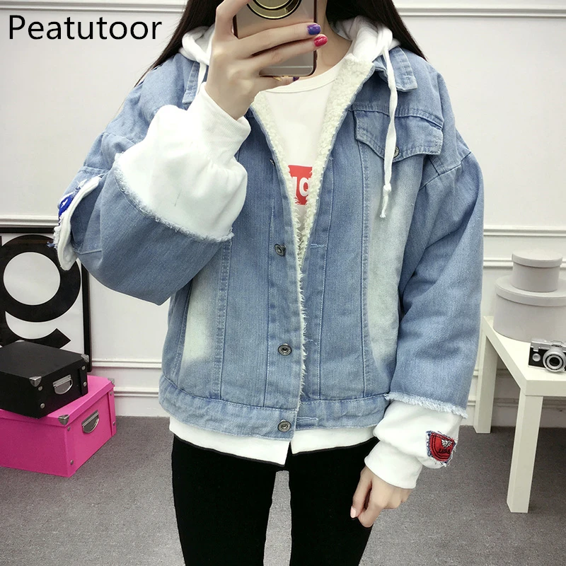 Deux Manteau Capuchon Décontractée À New Hiver Cachemire Denim zqEwZRggn