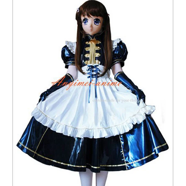 Details about   Bule Sissy Maid PVC Lockable Style Dress Uniform Cosplay Costume 
