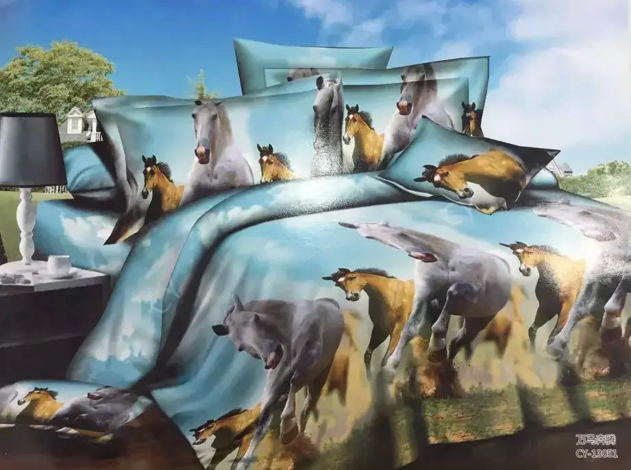 3d Blue Horse Anime Bedding Sets Queen Full Size Animal Quilt