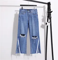 Женские рваные джинсы с разрезом, Джинсы бойфренда, женские повседневные джинсы с дырками, джинсовая одежда, брюки