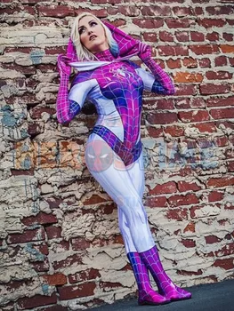 

Spider Gwen Stacy Woman Cosplay costume Shiny Version Cosplay Superhero Costume No Mask halloween costume for woman