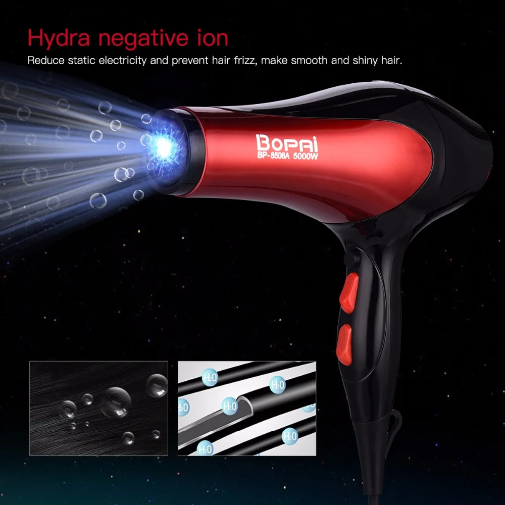 

Professional 5000W Hair Dryer Blow Dryer Wind Blowing 2 Concentrator Nozzle with 2 Speed and 3 Heat Settings Hairdresser Drier